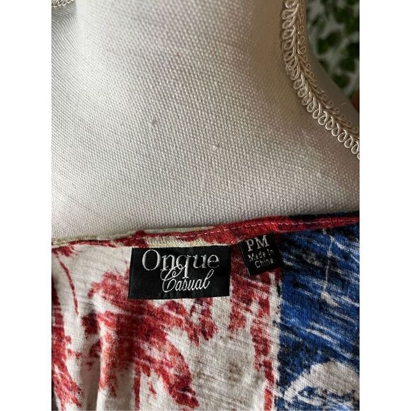 Onque Casual Blue & Red Summer Vibes Short Sleeve Tee Top Size PM - Picture 5 of 6